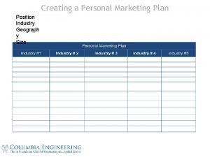 Personal marketing plan