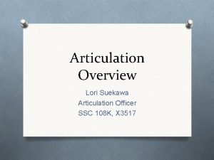 Articulation Overview Lori Suekawa Articulation Officer SSC 108