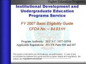 Higher Education Programs Institutional Development and Undergraduate Education