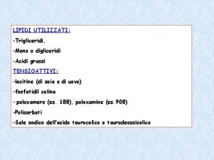 LIPIDI UTILIZZATI Trigliceridi Mono o digliceridi Acidi grassi