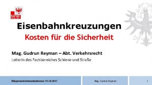 Eisenbahnkreuzungen Kosten fr die Sicherheit Mag Gudrun Reyman