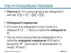 Pythagoras theorem for orthogonal set of vectors