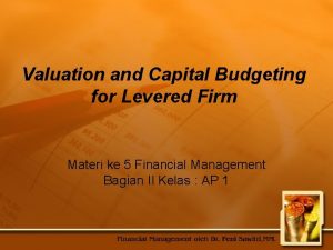 Valuation and capital budgeting for the levered firm