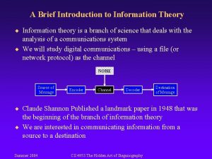 A Brief Introduction to Information Theory Information theory