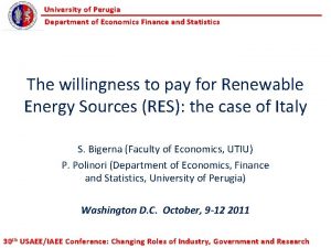 University of Perugia Department of Economics Finance and