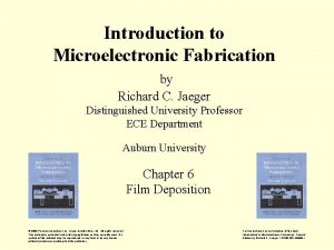 Introduction to Microelectronic Fabrication by Richard C Jaeger