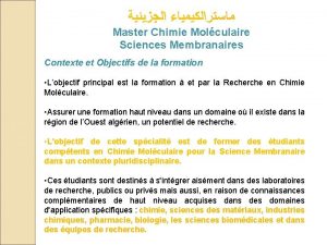 Master Chimie Molculaire Sciences Membranaires Contexte et Objectifs