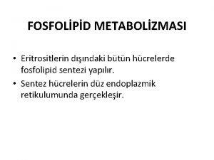 FOSFOLPD METABOLZMASI Eritrositlerin dndaki btn hcrelerde fosfolipid sentezi