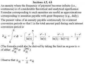 Annuity immediate formula