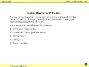 Instant Centers of Velocities Introduction Instant Centers of
