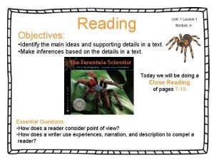 Objectives Reading Unit 1 Lesson 1 Module A