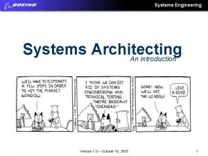 Systems Engineering Systems Architecting An introduction Version 1