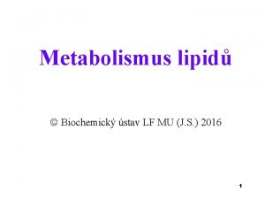 Metabolismus lipid Biochemick stav LF MU J S