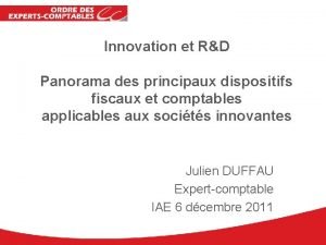 Innovation et RD Panorama des principaux dispositifs fiscaux