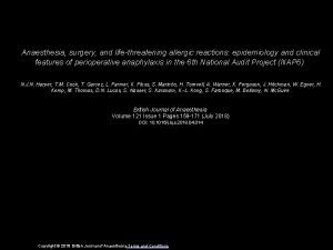 Anaesthesia surgery and lifethreatening allergic reactions epidemiology and