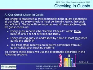 1100 Front Office Operations Guide 1125 Checking in