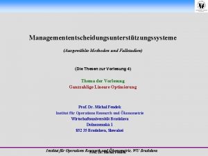 Managemententscheidungsuntersttzungssysteme Ausgewhlte Methoden und Fallstudien Die Thesen zur