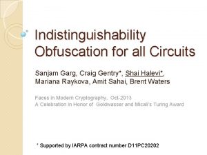 Indistinguishability Obfuscation for all Circuits Sanjam Garg Craig