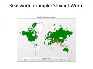 Real world example Stuxnet Worm Stuxnet Overview June