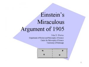 Einsteins Miraculous Argument of 1905 John D Norton