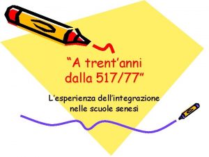 A trentanni dalla 51777 Lesperienza dellintegrazione nelle scuole