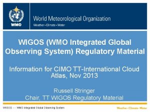 WMO WIGOS WMO Integrated Global Observing System Regulatory