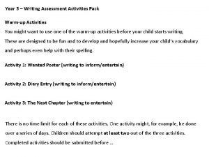 Year 3 Writing Assessment Activities Pack Warmup Activities