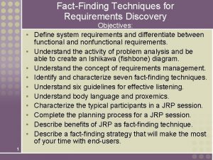 FactFinding Techniques for Requirements Discovery 1 Objectives Define