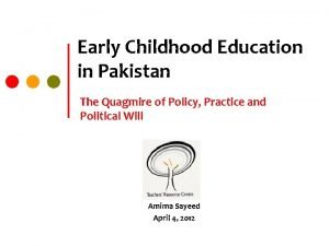 Early Childhood Education in Pakistan The Quagmire of