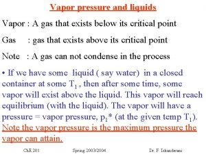 Vapor pressure and liquids Vapor A gas that