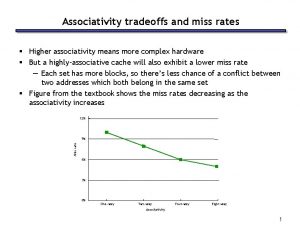 Associativity tradeoffs and miss rates Higher associativity means