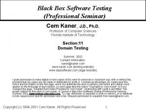 Black Box Software Testing Professional Seminar Cem Kaner