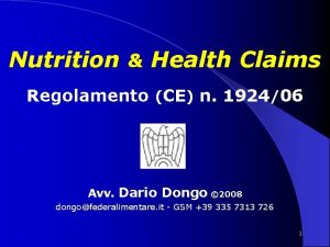 Nutrition Health Claims Regolamento CE n 192406 Avv