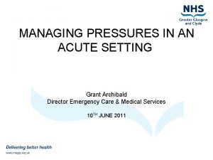 MANAGING PRESSURES IN AN ACUTE SETTING Grant Archibald