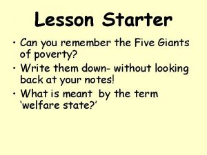 Lesson Starter Can you remember the Five Giants