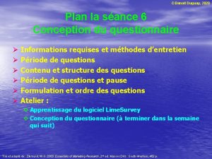 Benoit Duguay 2020 Plan la sance 6 Conception