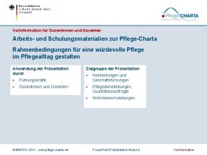 Vorinformation fr Dozentinnen und Dozenten Arbeits und Schulungsmaterialien