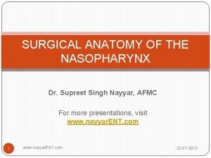 SURGICAL ANATOMY OF THE NASOPHARYNX Dr Supreet Singh