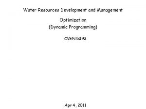 Water Resources Development and Management Optimization Dynamic Programming