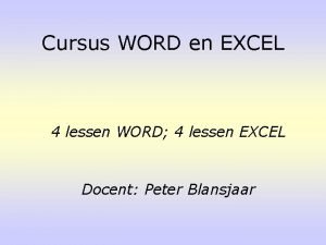 Excel cursus 2007