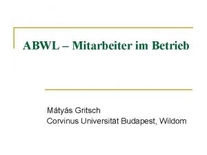 ABWL Mitarbeiter im Betrieb Mtys Gritsch Corvinus Universitt