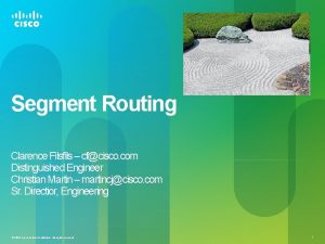 Segment Routing Clarence Filsfils cfcisco com Distinguished Engineer