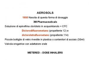 AEROSOLS 1950 Nascita di questa forma di dosaggio