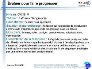 valuer pour faire progresser Niveau cycle 4 Thme