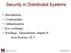 Cryptography in distributed system