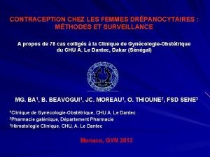 CONTRACEPTION CHEZ LES FEMMES DRPANOCYTAIRES MTHODES ET SURVEILLANCE