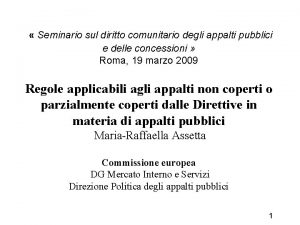 Seminario sul diritto comunitario degli appalti pubblici e