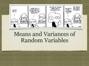 Means and Variances of Random Variables Activity 1