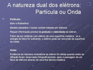 A natureza dual dos eltrons Partcula ou Onda