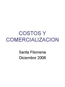 COSTOS Y COMERCIALIZACION Santa Filomena Diciembre 2006 COSTOS